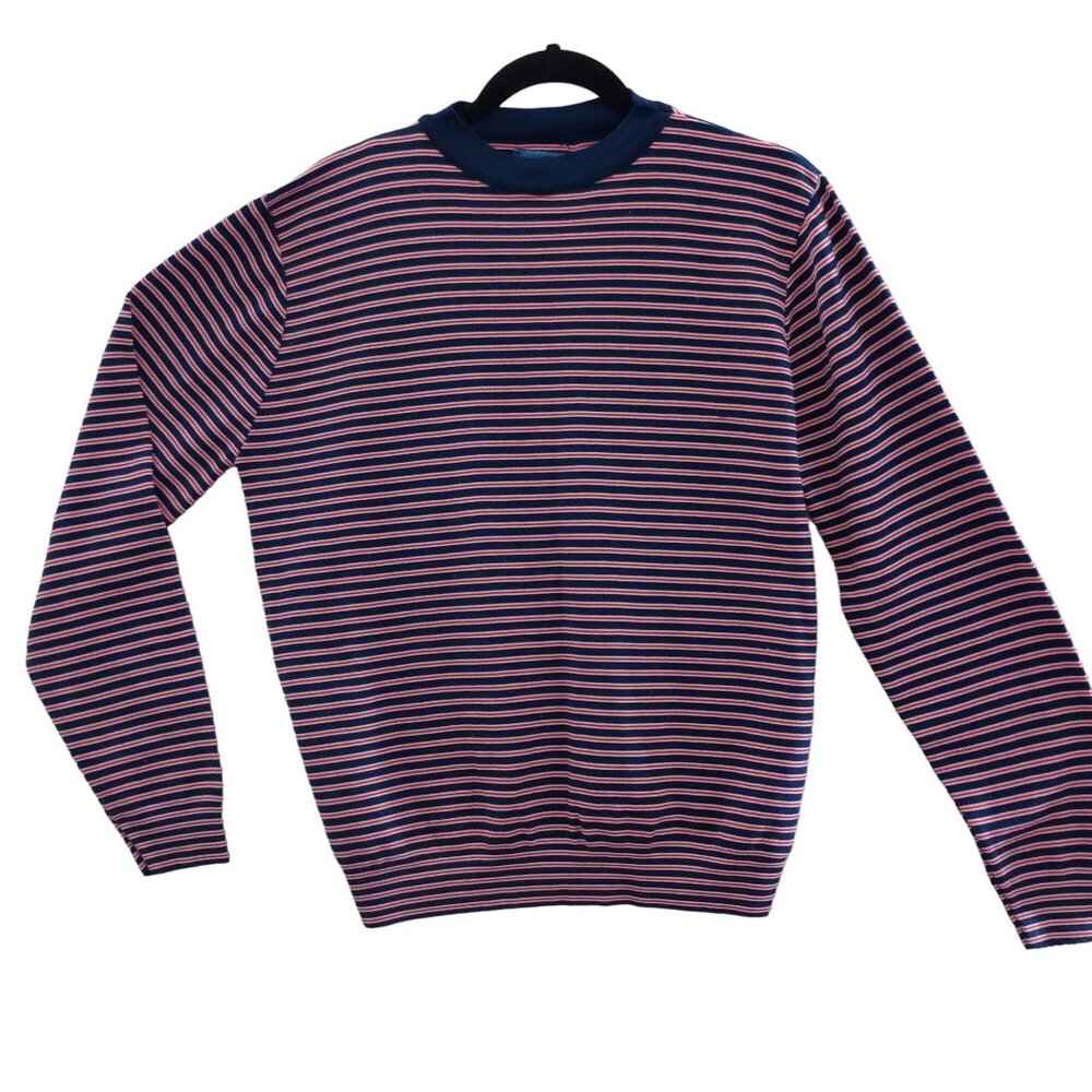 Vintage Mens Shirt Long Sleeve Pullover Blue Red Stripes Tycora Antron Van Heuse